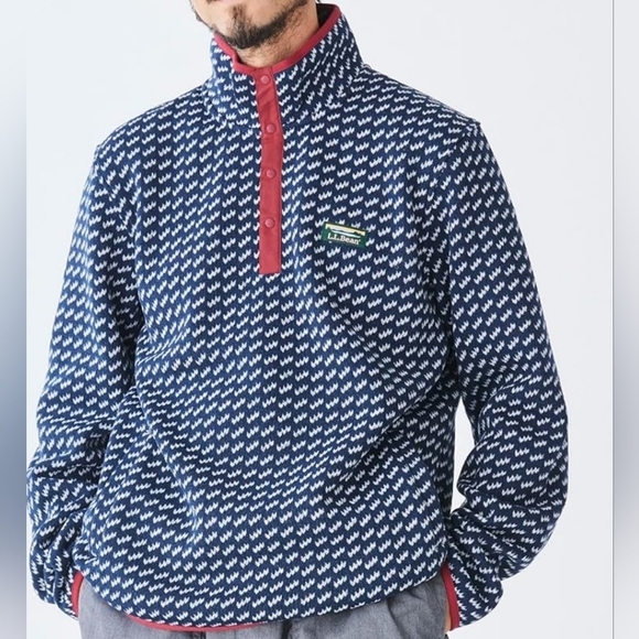 L.L. Bean Other - L.L. Bean Navy Birdseye Print Slightly Fitted Fleece Pullover Sweater Sz XXL NEW